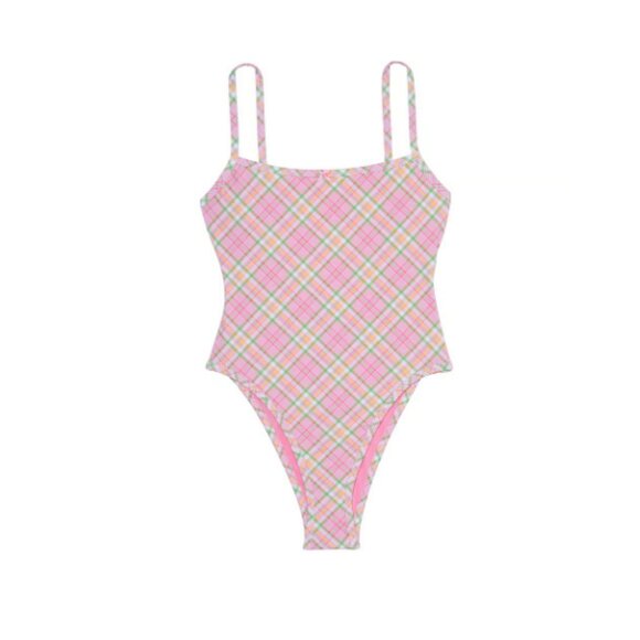 New! Pink by Frankie’s Bikinis August Swimsuit Strawberry Plaid 47331 - Picture 1 of 14